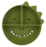 Assiette avec ventouse en silicone et compartiments Mr. Dino - Vert