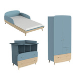 CBA Meubles Chambre Trio Lit 70x140 + Commode + plan à langer + Armoire FIRMIANA Bleu Orage