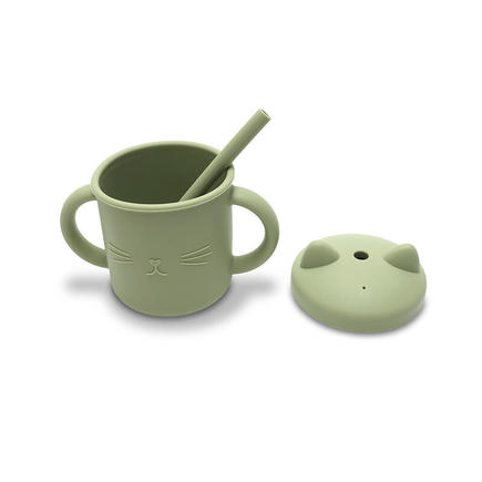 Tasse en silicone avec poignet et paille VERT LORELLI