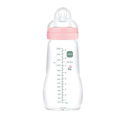 Biberon en verre 260ml Débit 2 0-6m Blush MAM