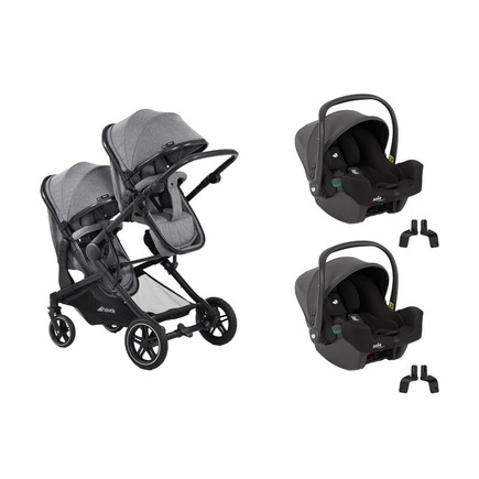 Poussette jumeaux Atlantic Twin Grey + 2 I-snug 2 Shale HAUCK