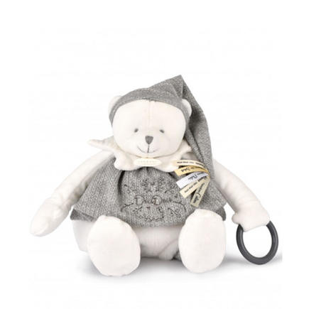 Peluche eveil Bébé Ours Blanc Argente - 30 cm DOUDOU ET COMPAGNIE