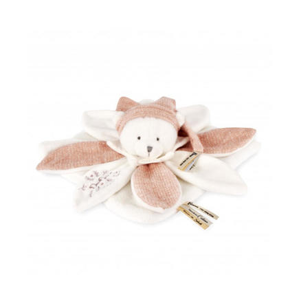 Doudou plat pétales Ours Blanc Rose - 25 cm DOUDOU ET COMPAGNIE