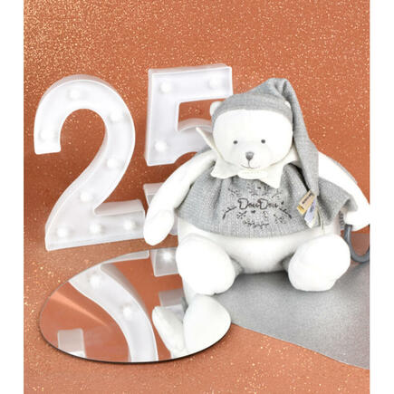 Peluche eveil Bébé Ours Blanc Argente - 30 cm DOUDOU ET COMPAGNIE - 3