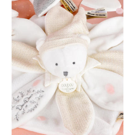 Doudou plat pétales Ours Blanc Crème - 25 cm DOUDOU ET COMPAGNIE