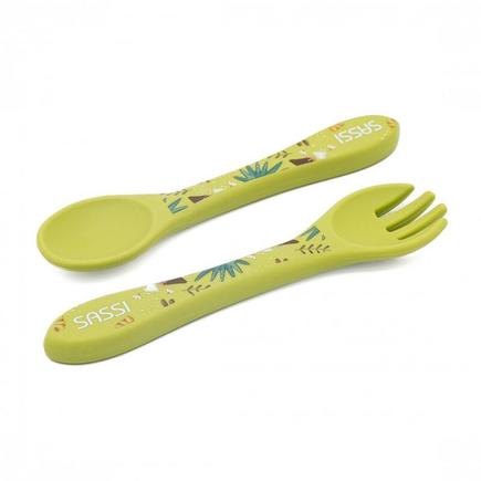 Couverts en silicone Cracky le dinosaure Vert SASSI - 2