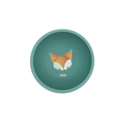 Bol en silicone à ventouse Crunchy le renard Vert d'eau SASSI