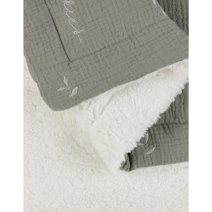 F&O Couverture 75X100cm, mousseline brodée & Sherpa - kaki NOUKIE 'S - 4