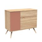 Commode 1 porte 3 tiroirs Seventies Terracotta