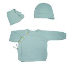 Lot Brassiere Chaussons Bonnet Maille 0/1m Vert Sauge Trois Kilos Sept