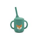 Tasse d'apprentissage en silicone avec paille Crunchy le renard Vert d'eau