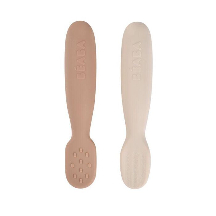 Lot 2 pré-cuillères d'apprentissage silicone Praline Argile - beaba