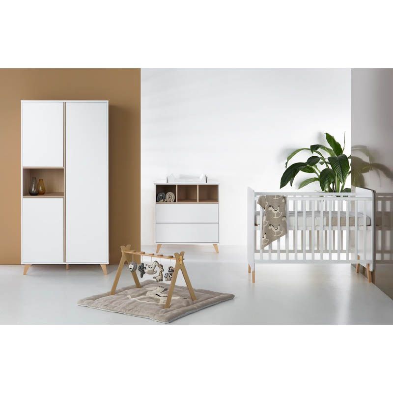 Chambre Trio Loft Blanc Lit bébé 60x120cm + Commode + Armoire - quax