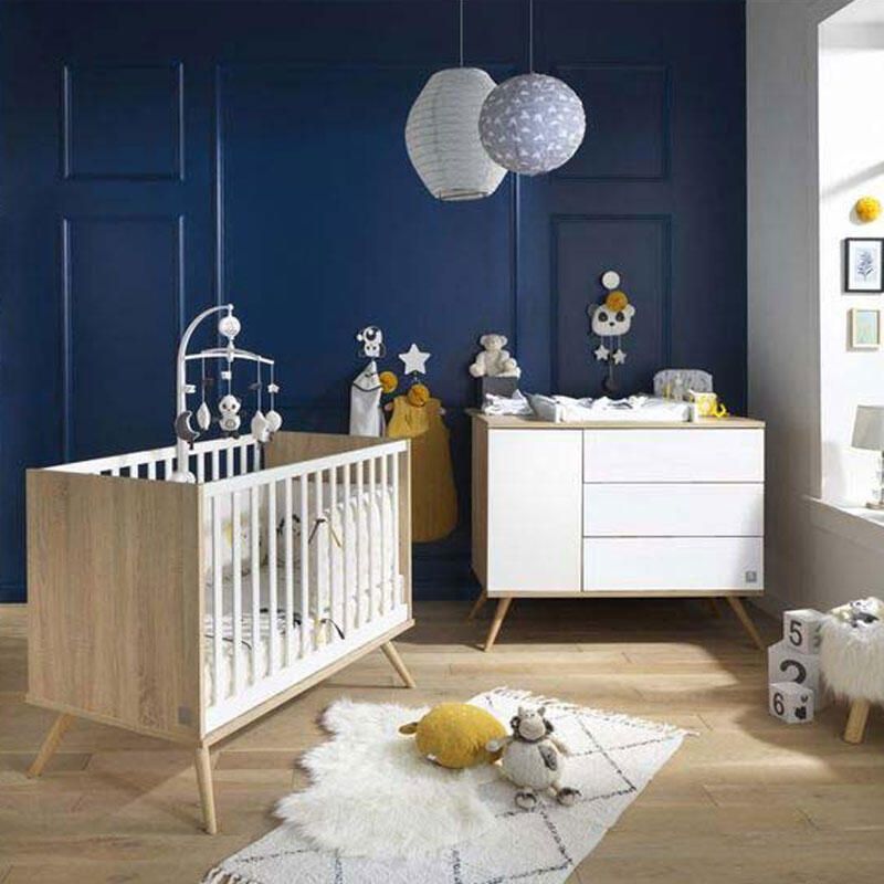 Chambre Duo Seventies Blanc Lit bébé évolutif 70x140cm + Commode - sauthon
