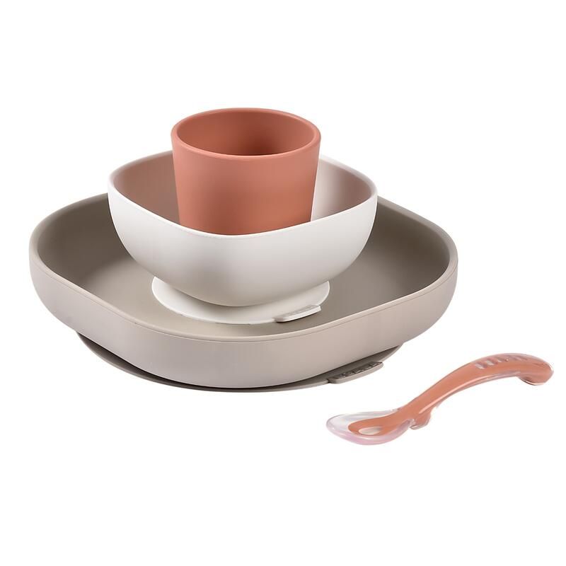 Coffret Repas Silicone 4 Pcs Terracota - beaba