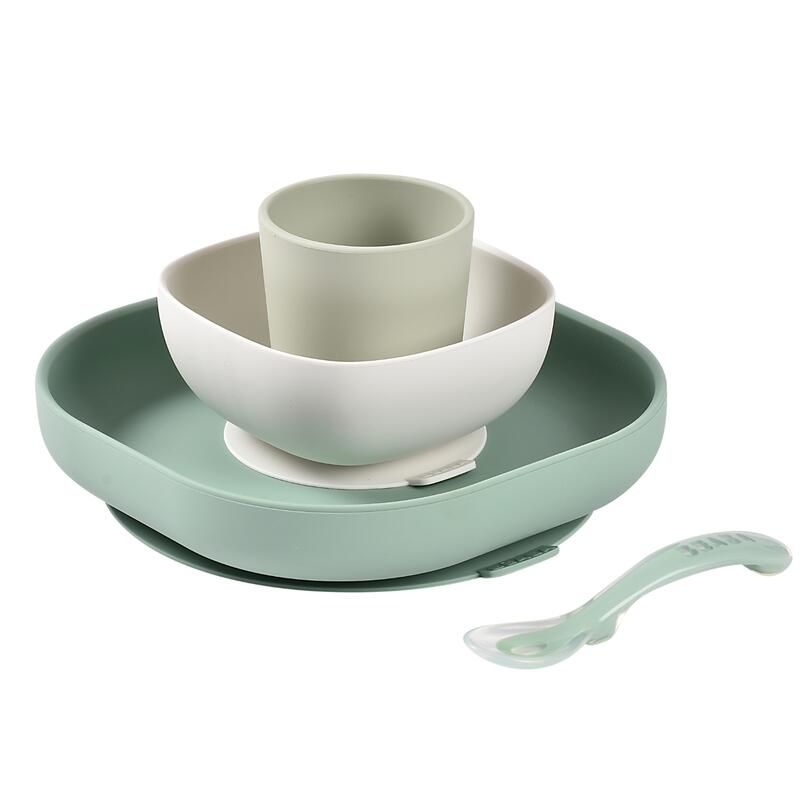 Coffret Repas Silicone 4 Pcs Sage Green - beaba