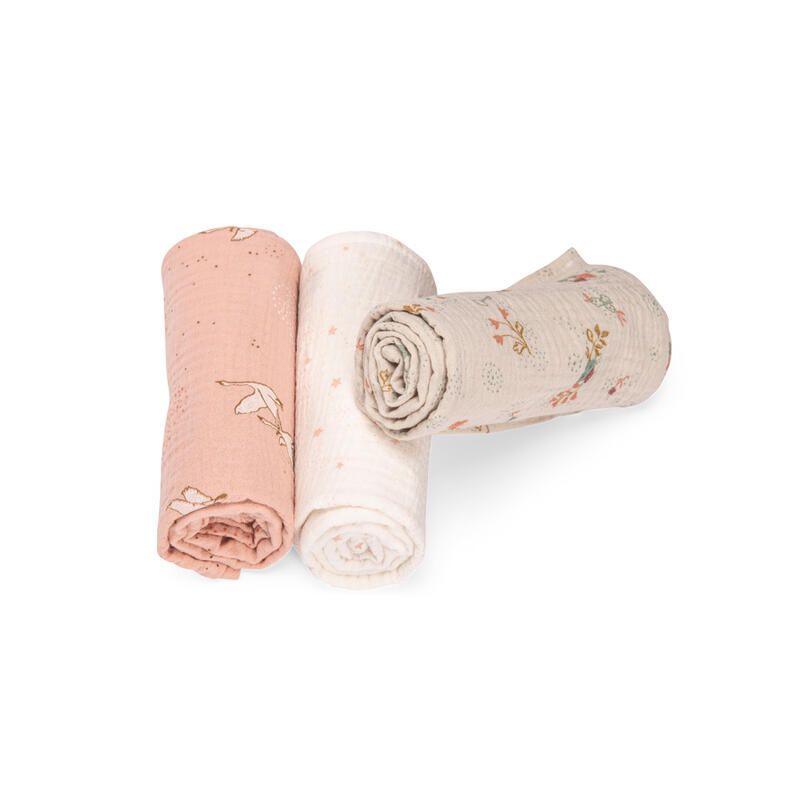 Set De 3 Langes Imprimes Rose/Creme/Fleurs La Petite Ecole De Danse Multicolore Moulin Roty La Petite Cole De Danse - moulin roty