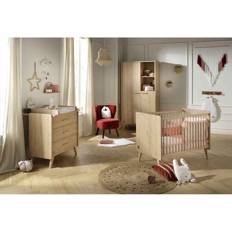 Chambre Trio Arty Lit bébé 60x120cm + Commode + Armoire - sauthon