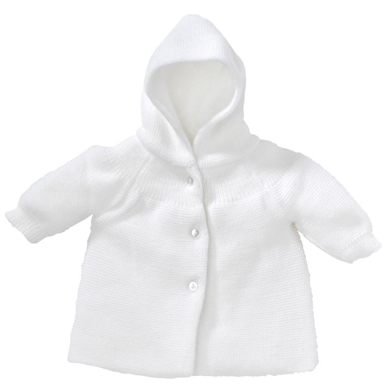 Paletot A Capuche Maille Blanc Naissance - bebe9 creation