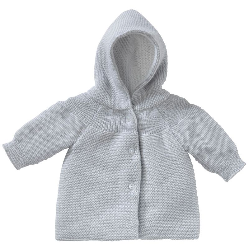 Paletot A Capuche Maille Gris Naissance - bebe9 creation