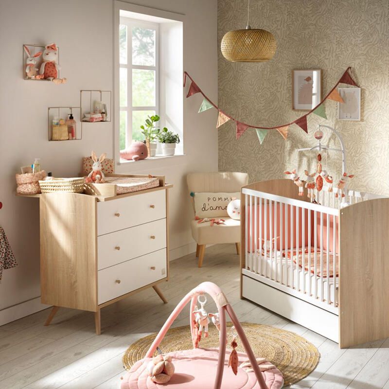 Chambre Duo Access Bois Blanc Lit bébé 60x120cm + Commode - sauthon
