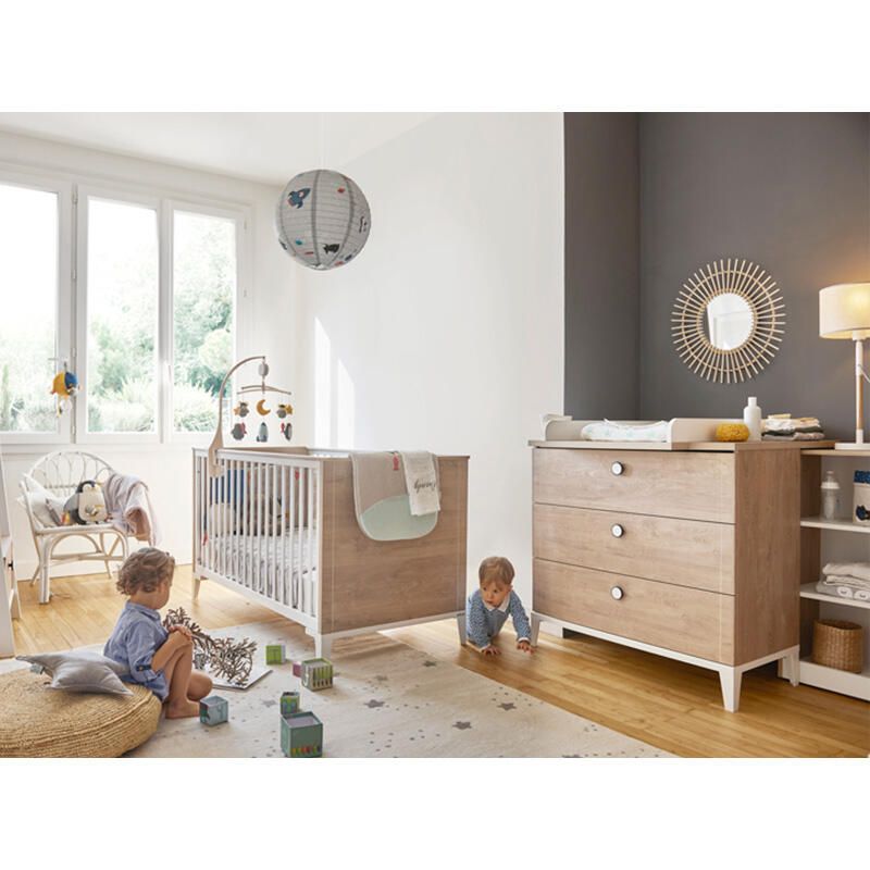Chambre Trio Marcel Blanc Lit bébé évolutif 70x140cm + Commode + Armoire - galipette