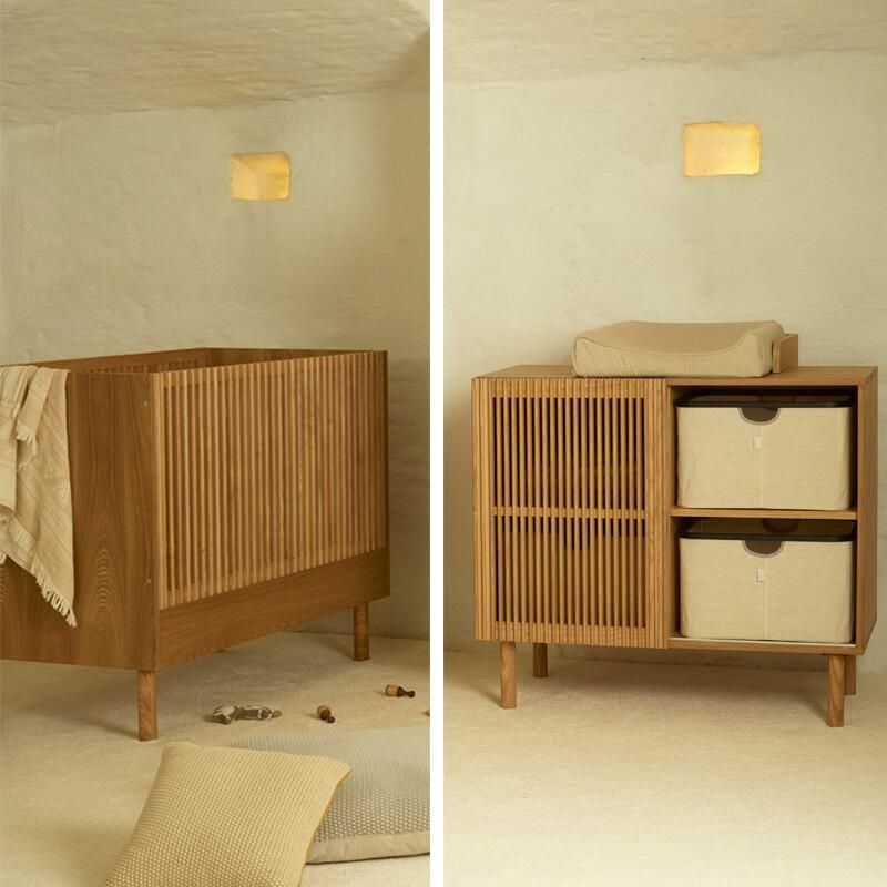 Chambre Duo Hai No Ki Natural Ash Lit bébé évolutif 70x140cm + Commode - quax