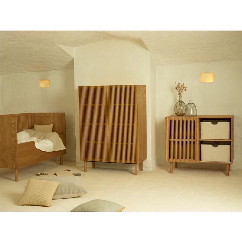 Chambre Trio Hai No Ki Natural Ash Lit évolutif 70x140cm + Commode + Armoire - quax