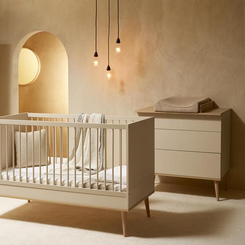 Chambre Duo Flow Argile Lit bébé évolutif 70x140cm + Commode - quax