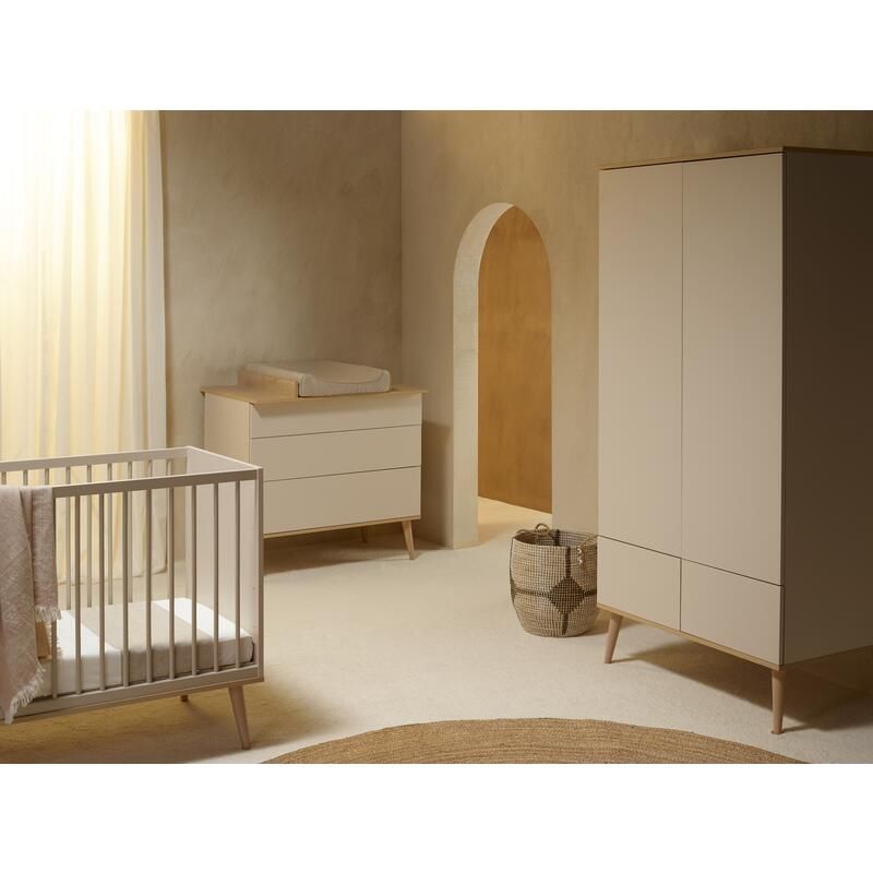 Chambre Trio Flow Argile Lit bébé 60x120cm + Commode + Armoire - quax