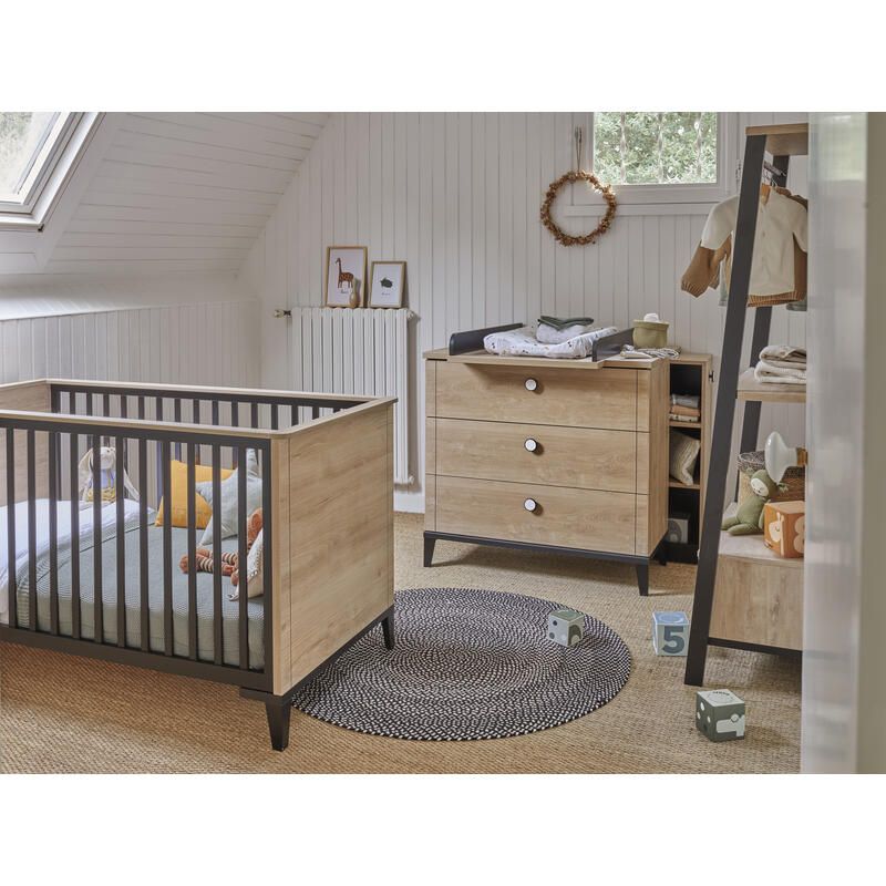 Chambre Duo Marcel Noir Lit bébé évolutif 70x140cm + Commode - galipette