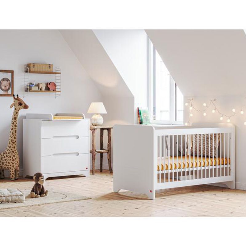 Chambre Duo Ova Blanc Lit bébé 60x120cm + Commode - vox