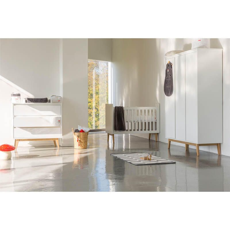 Chambre Trio Pure Blanc Lit bébé 70x140cm + Commode + Armoire - pericles