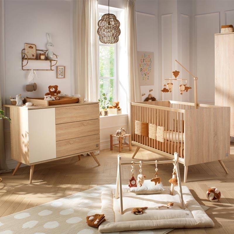 Chambre Duo Seventies Vanille Lit bébé évolutif 70x140cm + Commode - sauthon
