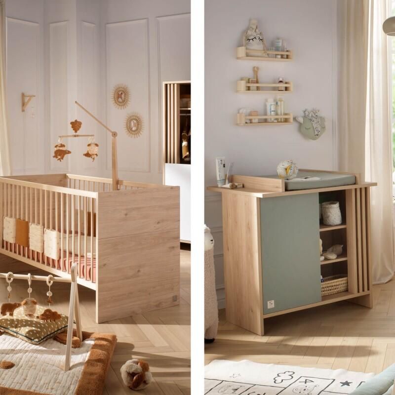 Chambre Duo Tokyo Sauge Lit bébé évolutif 70x140cm + Commode - sauthon