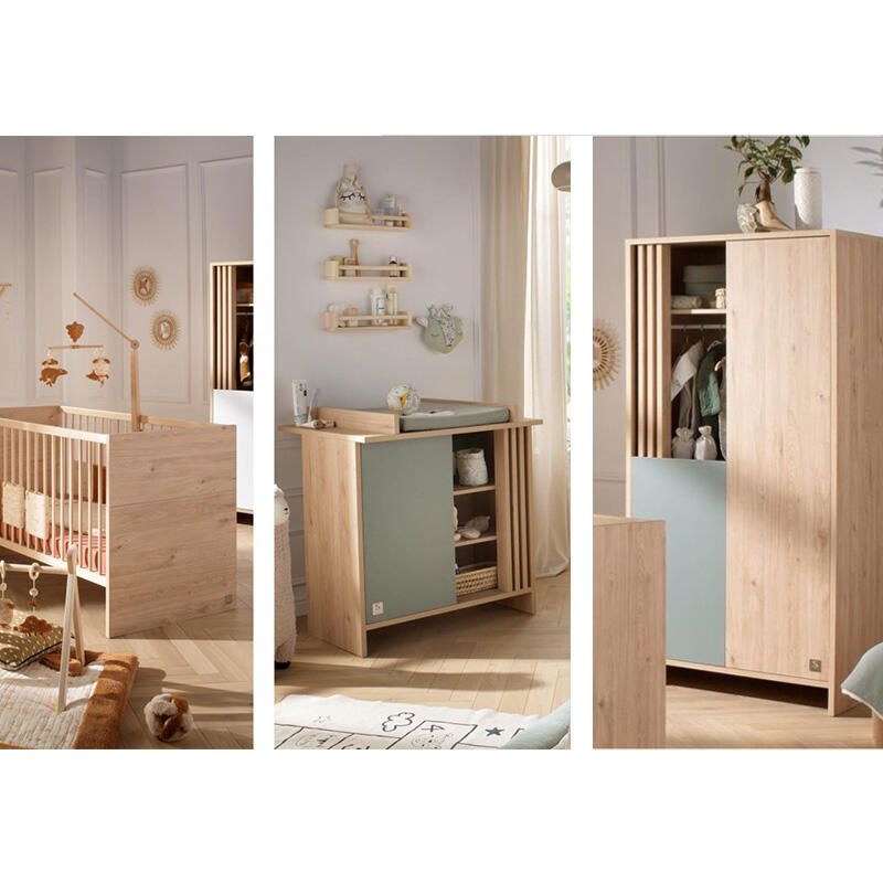 Chambre Trio Tokyo Sauge Lit bébé évolutif 70x140cm + Commode + Armoire - sauthon