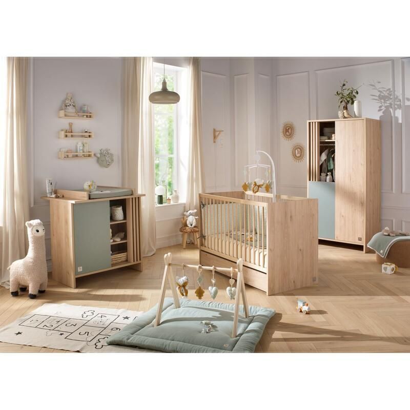 Chambre Trio Tokyo Sauge Lit bébé 60x120cm + Commode + Armoire - sauthon