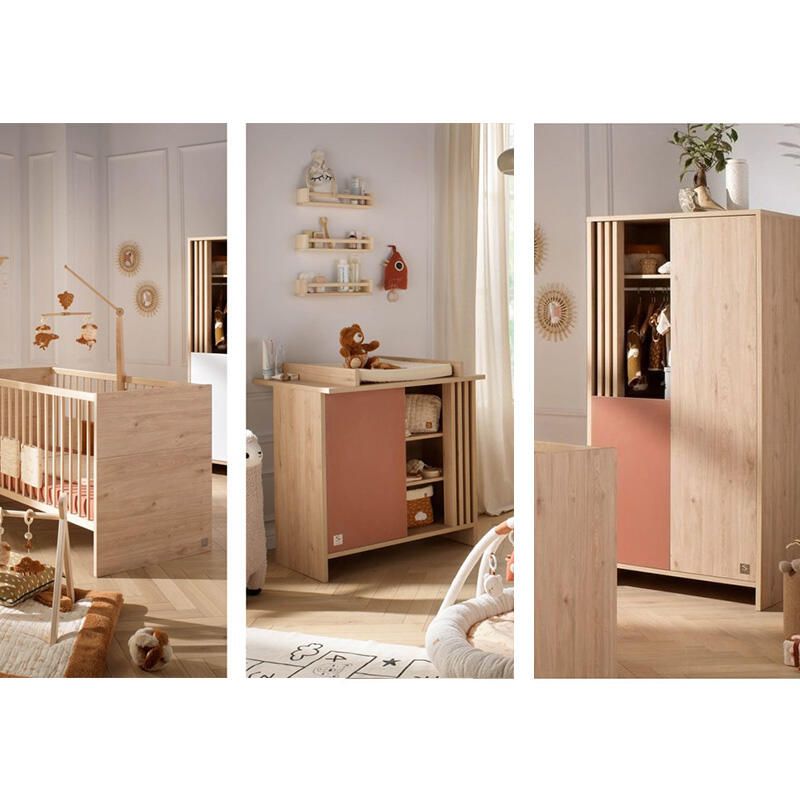 Chambre Trio Tokyo Terracotta Lit bébé évolutif 70x140cm + Commode + Armoire - sauthon