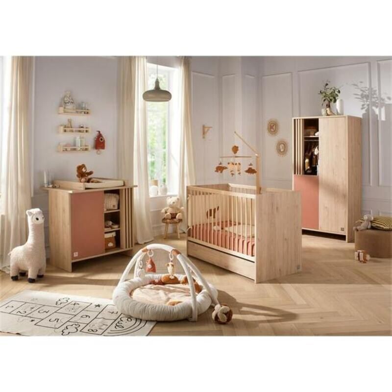 Chambre Trio Tokyo Terracotta Lit bébé 60x120cm + Commode + Armoire - sauthon