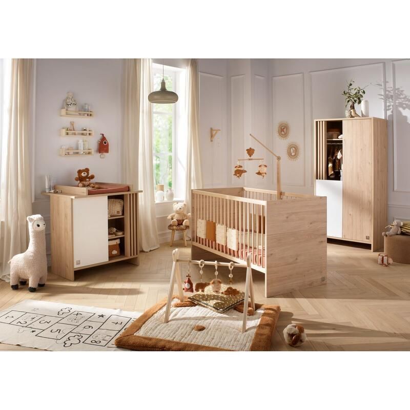 Chambre Trio Tokyo Blanc Lit bébé évolutif 70x140cm + Commode + Armoire - sauthon