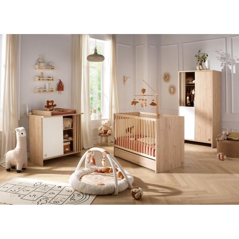Chambre Trio Tokyo Blanc Lit bébé 60x120cm + Commode + Armoire - sauthon