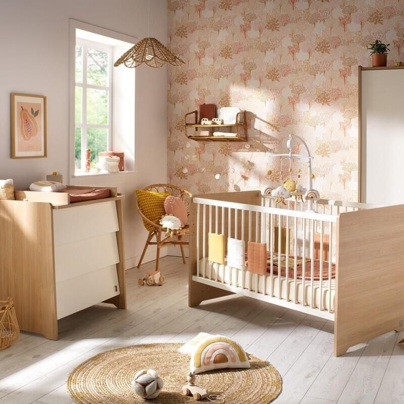 Chambre Duo Vanille Lit bébé évolutif 70x140cm + Commode - sauthon