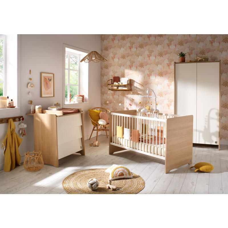 Chambre Trio Vanille Lit bébé évolutif 70x140cm + Commode + Armoire - sauthon