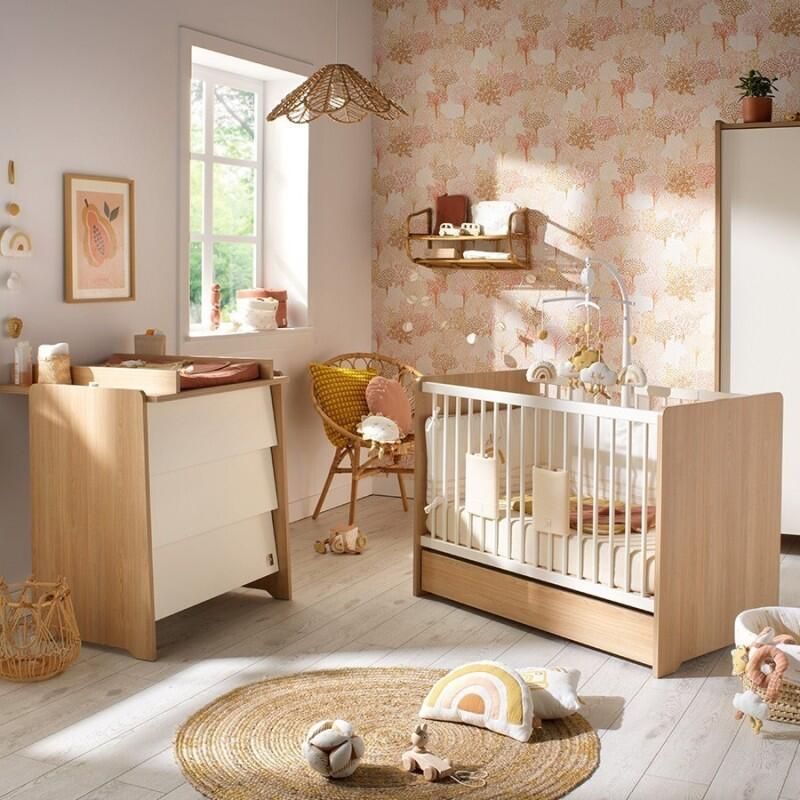 Chambre Duo Vanille Lit bébé 60x120cm + Commode - sauthon