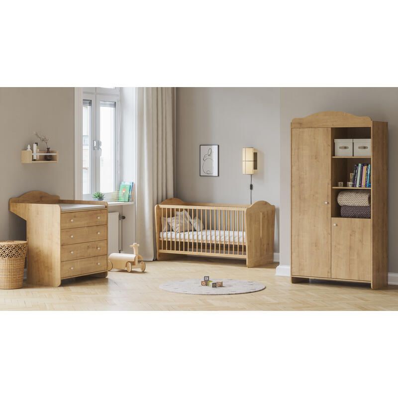 Chambre Trio Megève Lit bébé évolutif 70x140cm + Commode à langer + Armoire - vox