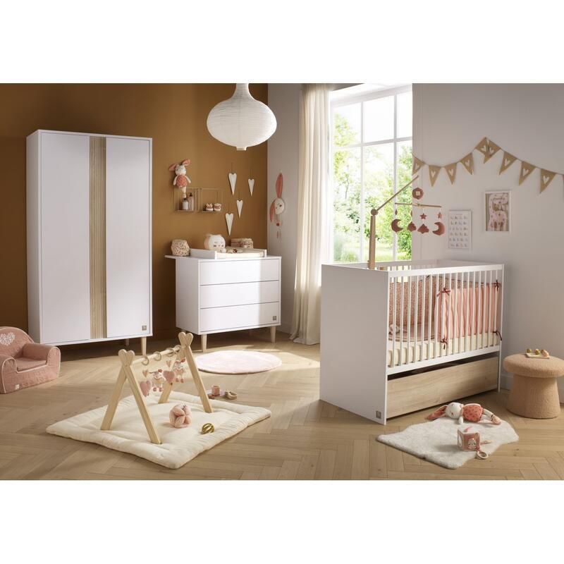 Chambre Trio Paloma Blanc Lit bébé 60x120cm + Commode + Armoire - sauthon