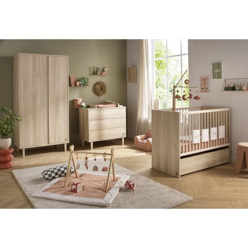 Chambre Trio Paloma Bois Lit bébé 60x120cm + Commode + Armoire - sauthon