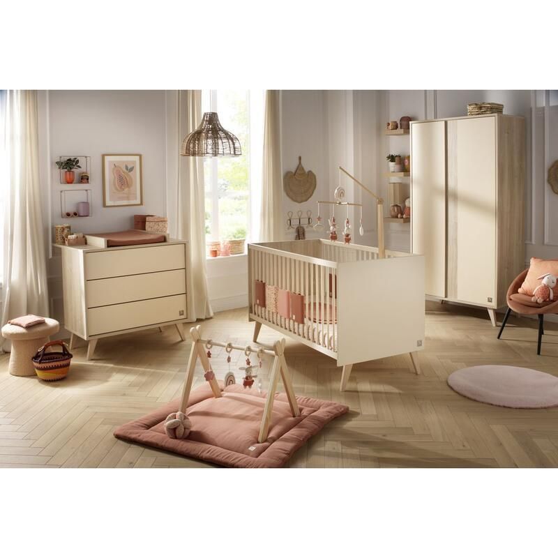 Chambre Trio Mélinée Lit bébé évolutif 70x140cm + Commode + Armoire - sauthon