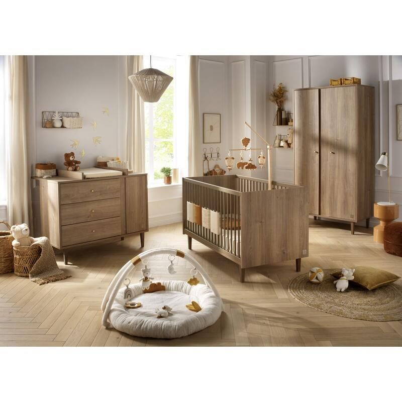 Chambre Trio Mokka Lit bébé évolutif 70x140cm + Commode + Armoire - sauthon