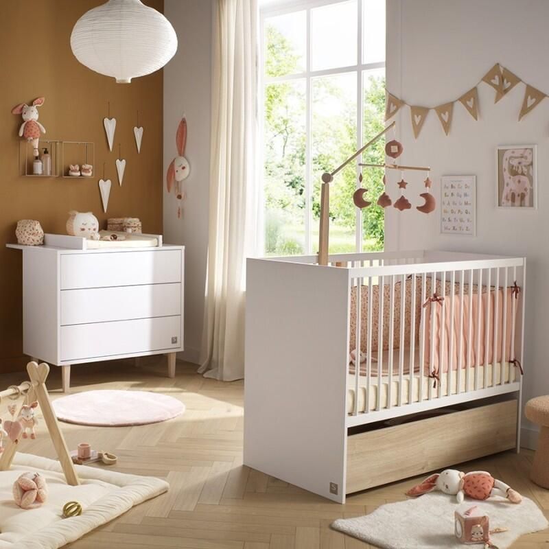 Chambre Duo Paloma Blanc Lit bébé 60x120cm + Commode - sauthon